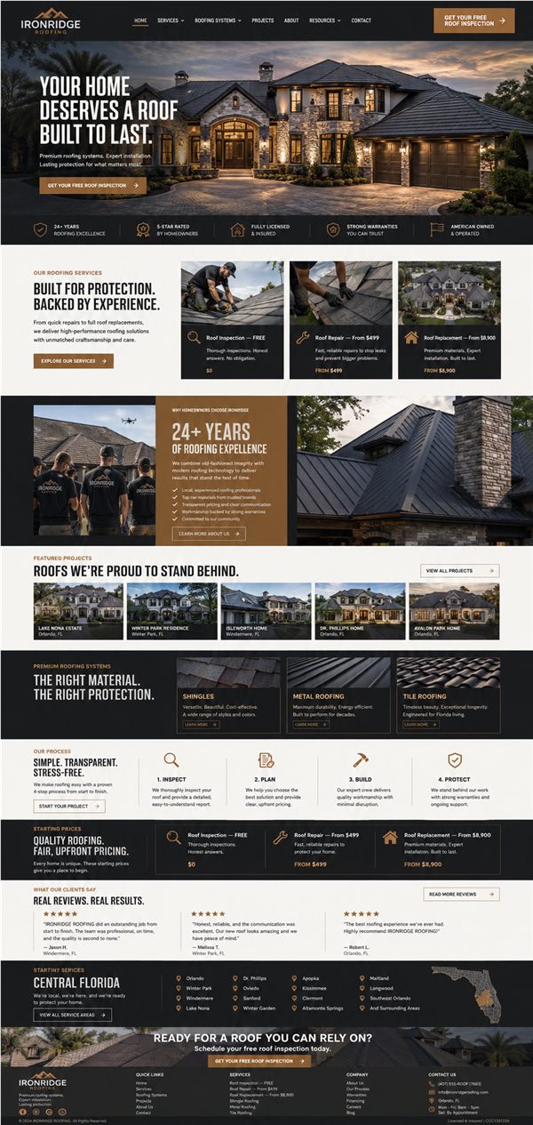 Ironridge Roofing premium website concept